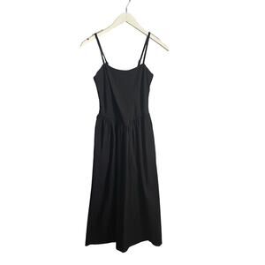 Thirty/Thirty Black Midi Dress Balletcore Dropwaist size Small Pockets Minimal